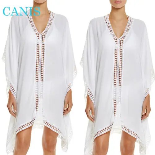Летнее пляжное белое платье Пляжная накидка купальник кружевной шифон саронг