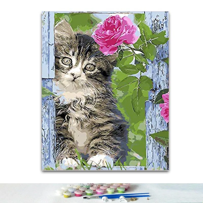 21454 Diy Раскраска по номерам акварельные животные милые кошки и цветы краски по номерам с краской цвета - Цвет: 21454