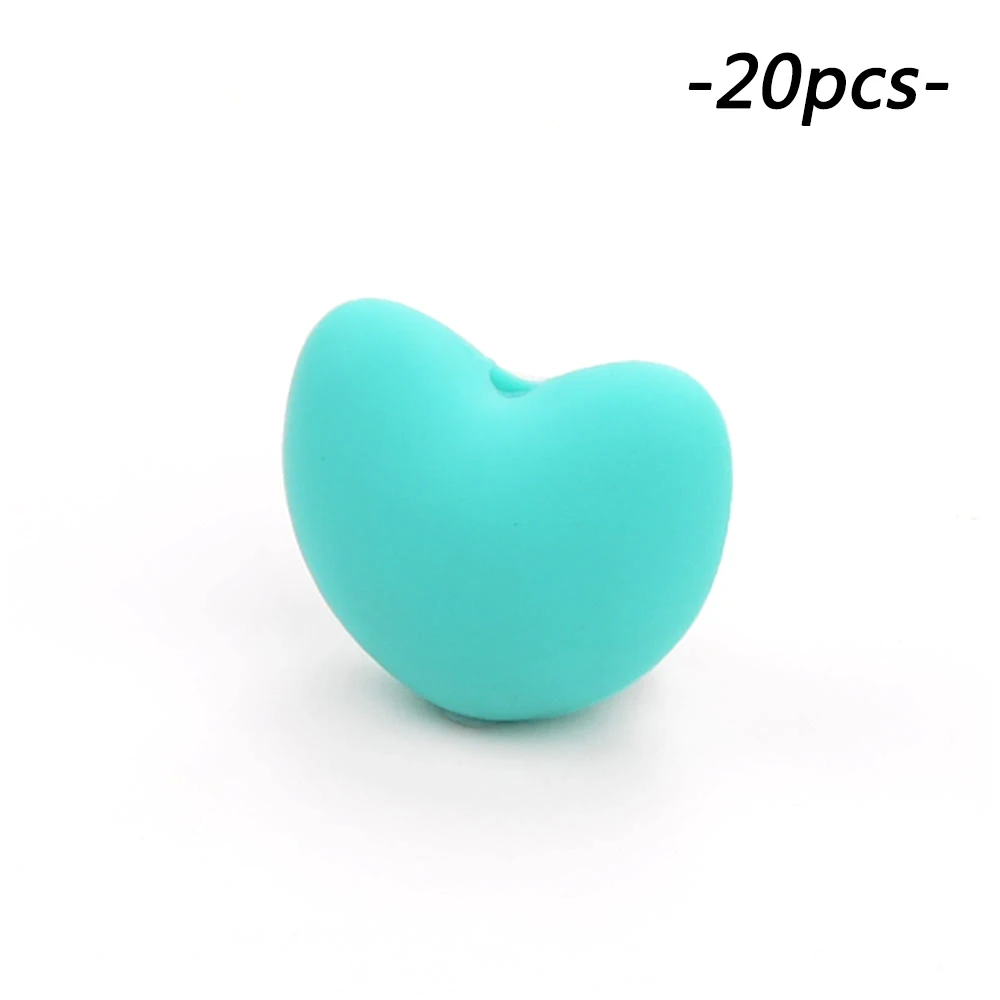 turquoise Силиконовый бисер ребенок Прорезывание Зубов Бусины в форме сердца 20 шт./лот пищевого качества силиконовые бусины для ожерелья Прорезыватель игрушки для кормления - Цвет: turquoise