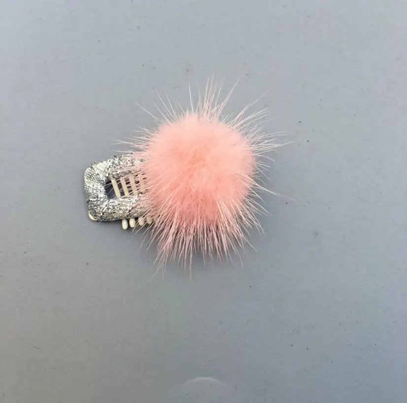 2 Маленькое платье для малышей andmade Pom с меховыми помпонами заколки для волос для детей с небольшим количеством волос новорожденных девочек аксессуары для волос BB заколки J6 - Цвет: 2