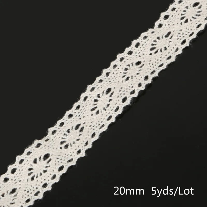 Ivory 20mm 5 ярдов вязание крючком хлопок кружево отделка ткань лента, для DIY швейная одежда ручной работы лоскутное Скрапбукинг Ремесло АКСЕССУАРЫ - Цвет: Ivory 20mm