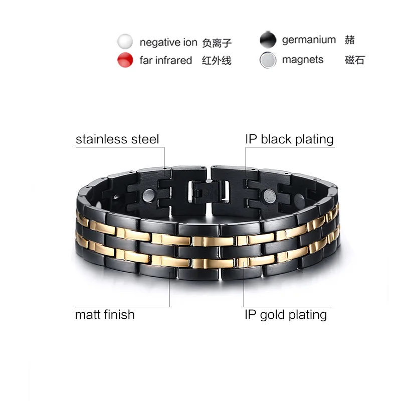 Vnox Для мужчин здоровый браслет Energy длинные Нержавеющая сталь ювелирные изделия