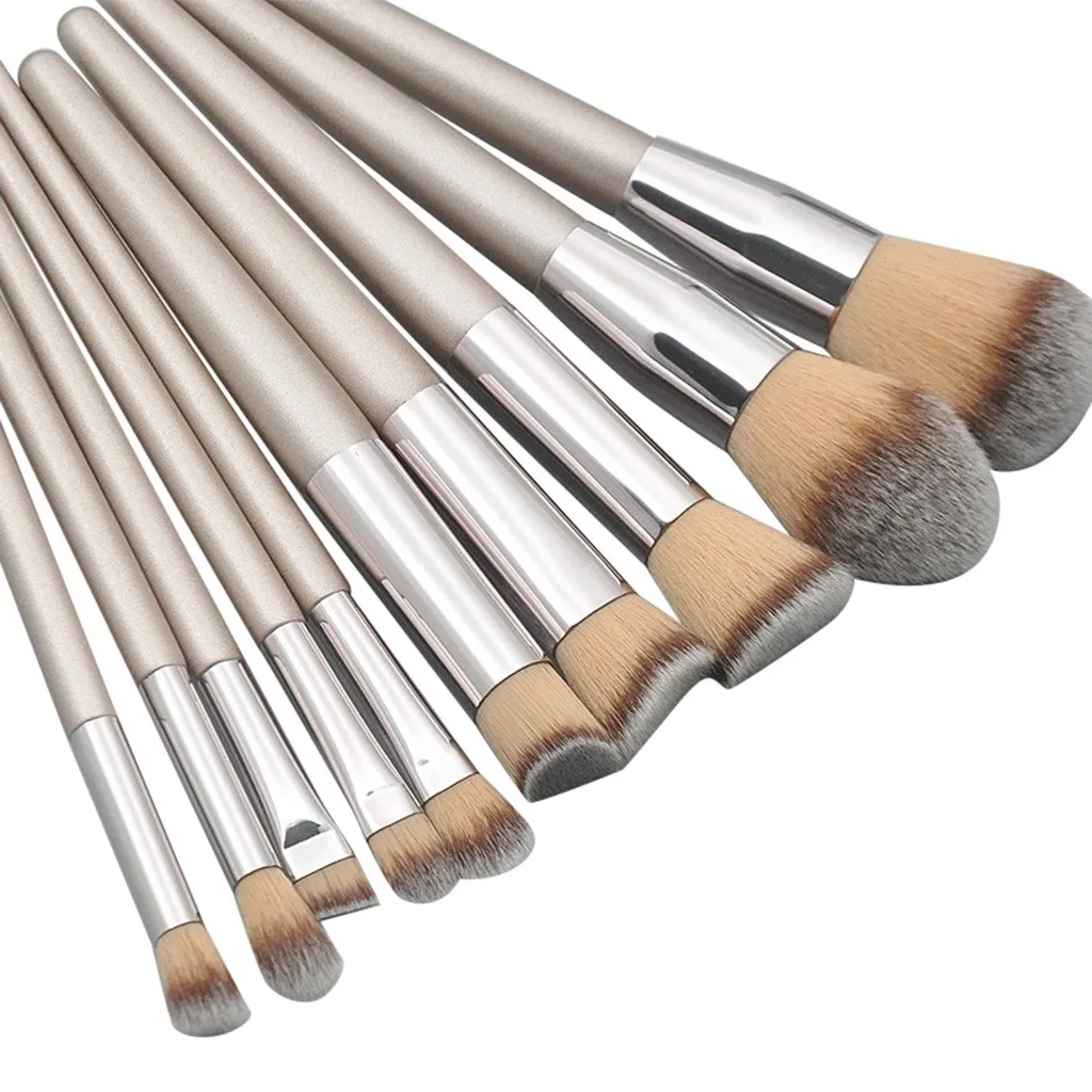 10 шт. набор кистей для макияжа бежевая коническая ручка серый мундштук и лицо