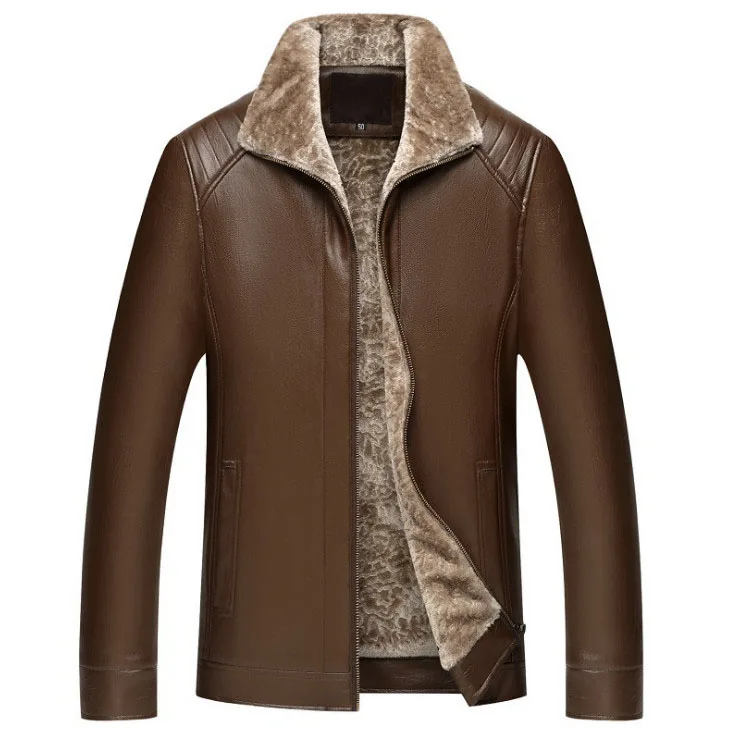 Мужские кожаные куртки Новое поступление зимние теплые модный бренд Мужская