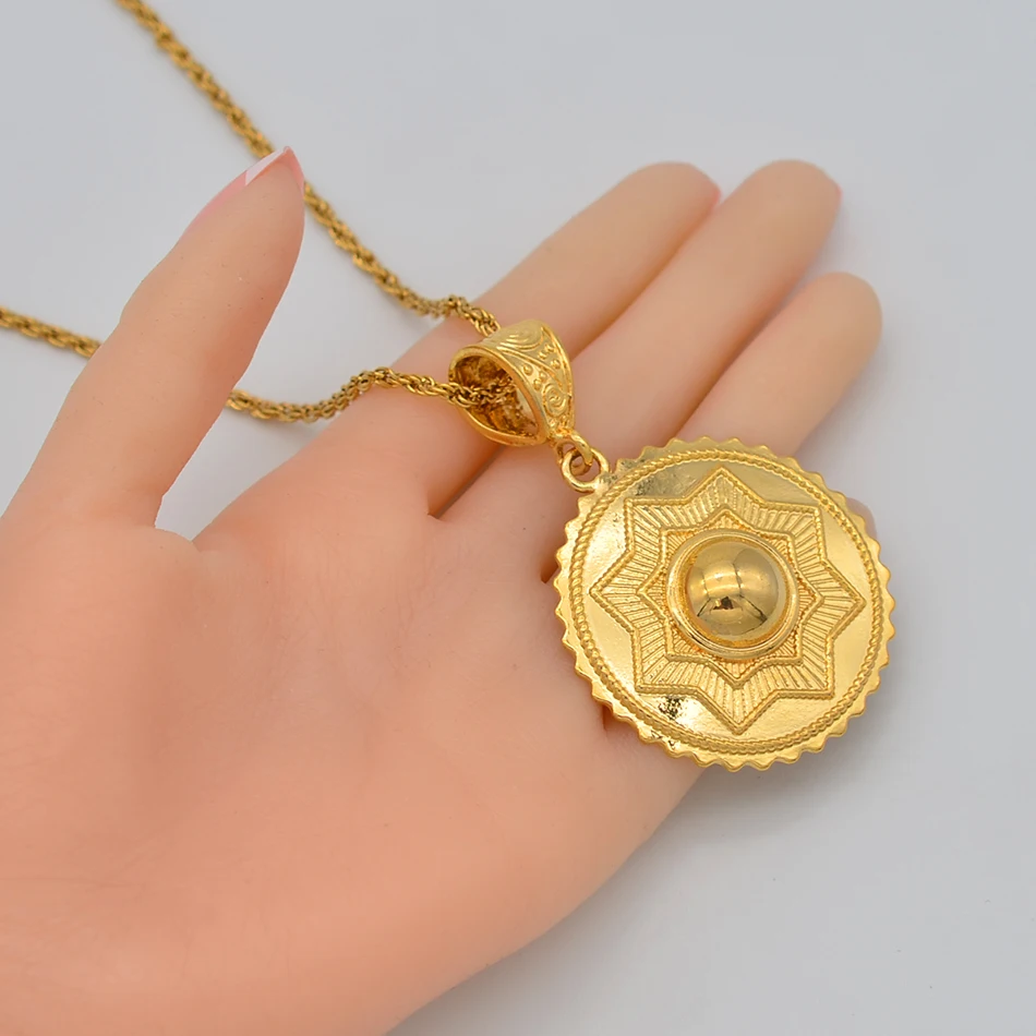 Эфиопское круглое ожерелье с подвеской золотого цвета эритрейские украшения на