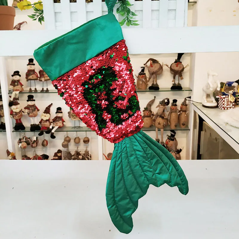 Christmas Decorations Mermaid Reversible Sequins Socks Tree Home Pendants Kid New Year Gift Bag | Дом и сад