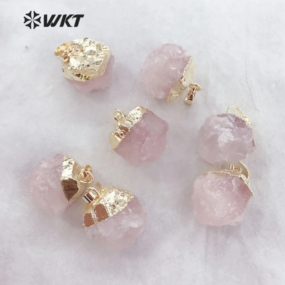WT-P1449 необычный натуральный розовый цвет камень кулон Золотое покрытие натуральный камень кулон прозрачные кварцевые Подвески для изготовления ювелирных изделий