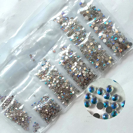 1.5-4mm Stray AB Стеклянные стразы для ногтей с плоской задней поверхностью, разноцветные размеры, SS4-SS16, украшения для ногтей, камни, блестящие драгоценные камни, аксессуары для маникюра, 1728 шт - Color: 1.5-4mm Stray AB