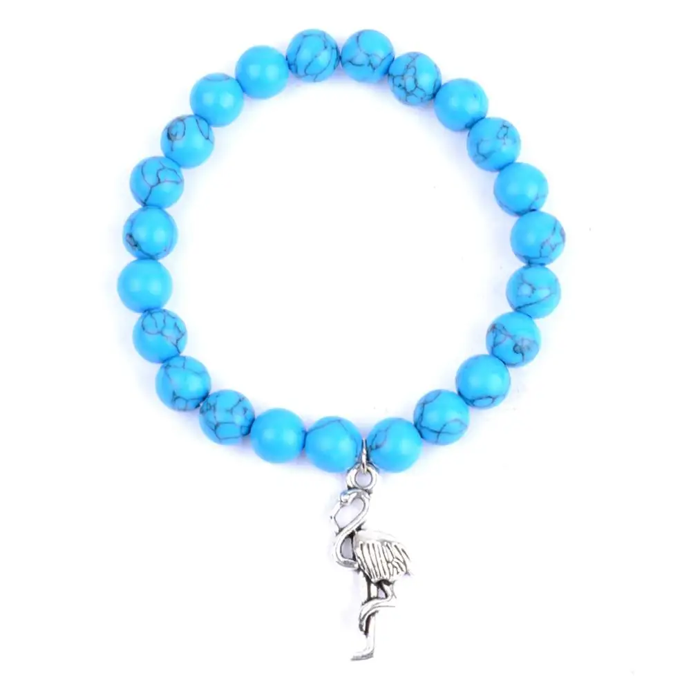 Blue Turquoise Модные серебряные Фламинго Браслеты Натуральный красивый браслет с камнями для мужчин Jewelry Braslet Bijoux Erkek Mileklik - Окраска металла: Blue Turquoise