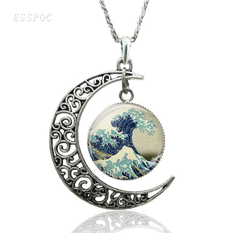 Брелок Great Wave At Kanagawa японский кабошон стеклянный брелок ювелирное ожерелье