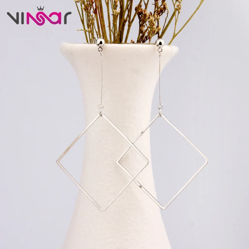 VINSAR Cute Korean Hollow Geometric Square Stud Earrings Women Simple Metal gold Alloy Girls Ear Jewelry Girl Gift SS05 | Украшения и