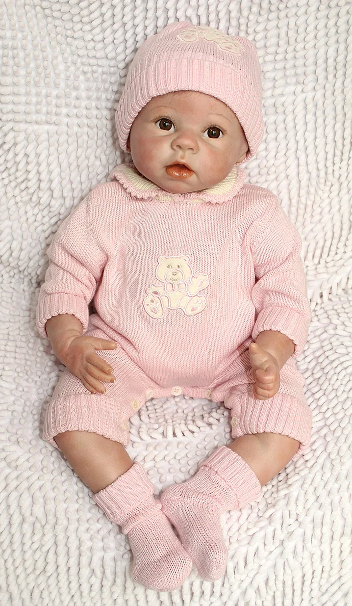 

Fashion 22" Reborn baby dolls girls toy silicone vinyl newborn lifelike baby with clothes brown eyes mohair very cute