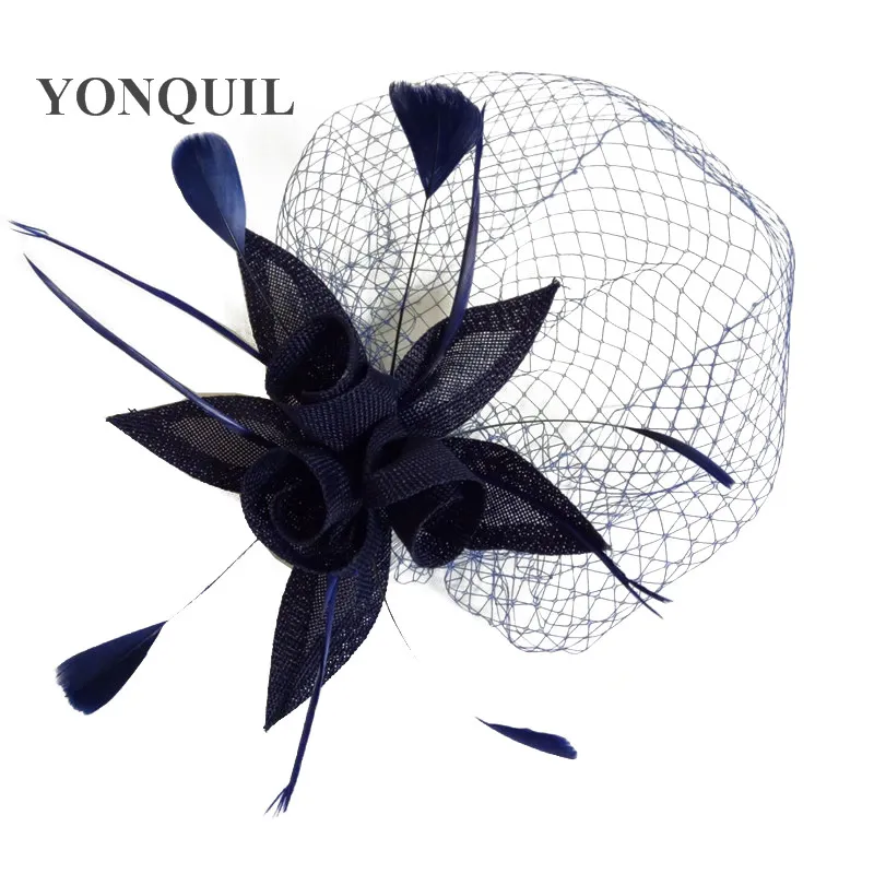 

Imitation Sinamay Hats Feather Flower Fascinators for Bridal Hats Cocktail Hats Wedding Hair Accessories New Arrival 17 Colors