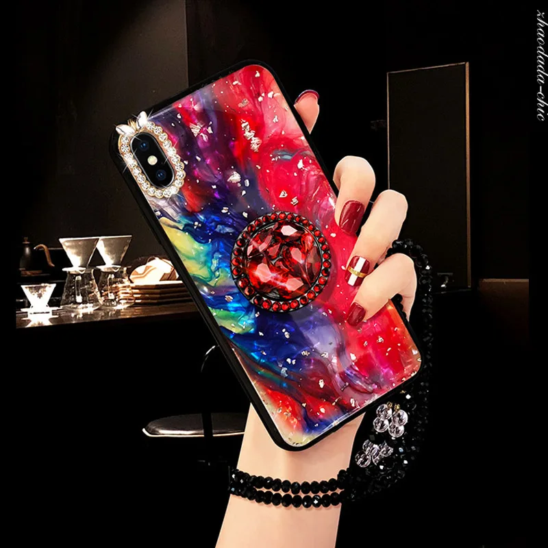 Новый мраморный чехол со стразами для iPhone 6 6S 7 8 Plus X XS XR MAX блестящий Блестящий