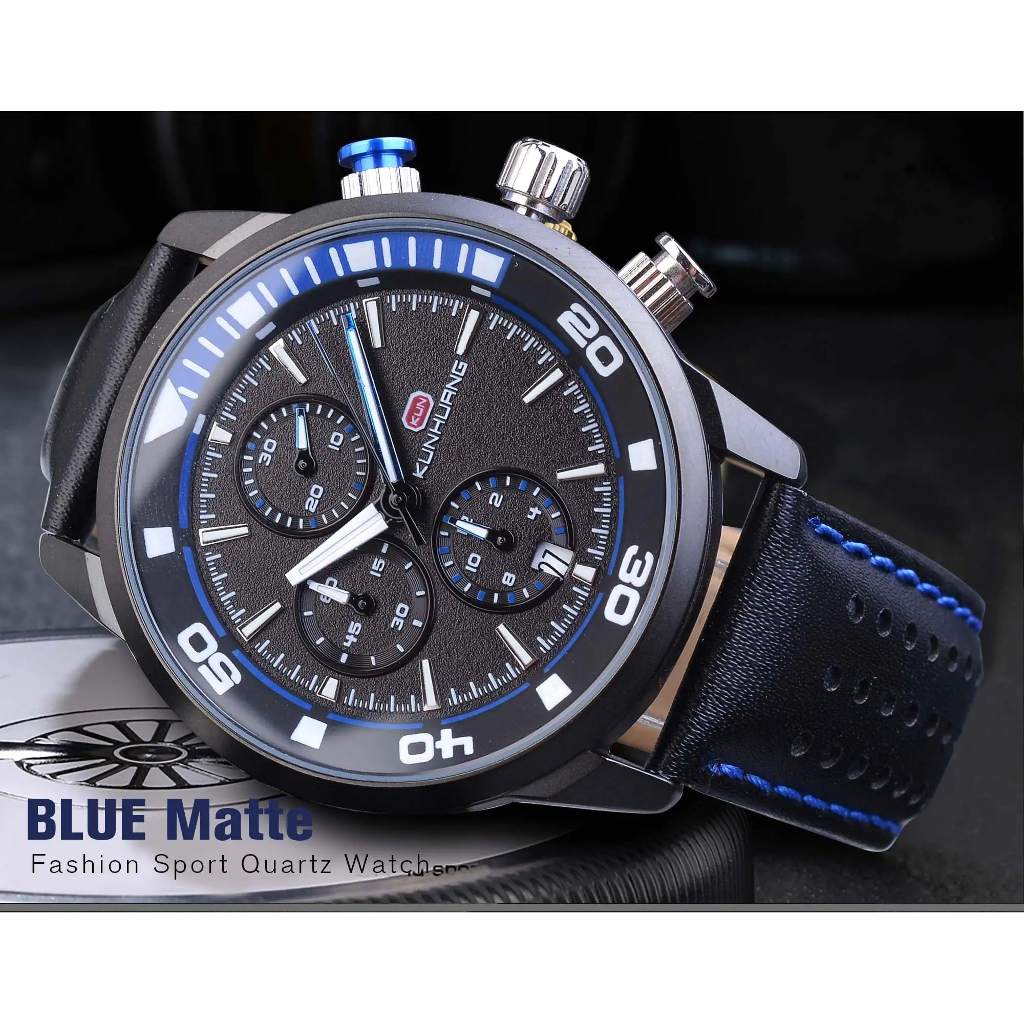 Blue Men Casual Sport Watch Male Calendar Stopwatch Quartz Waterproof Genuine Leather Band Relogio Masculino Clock Dropship Hour | Наручные
