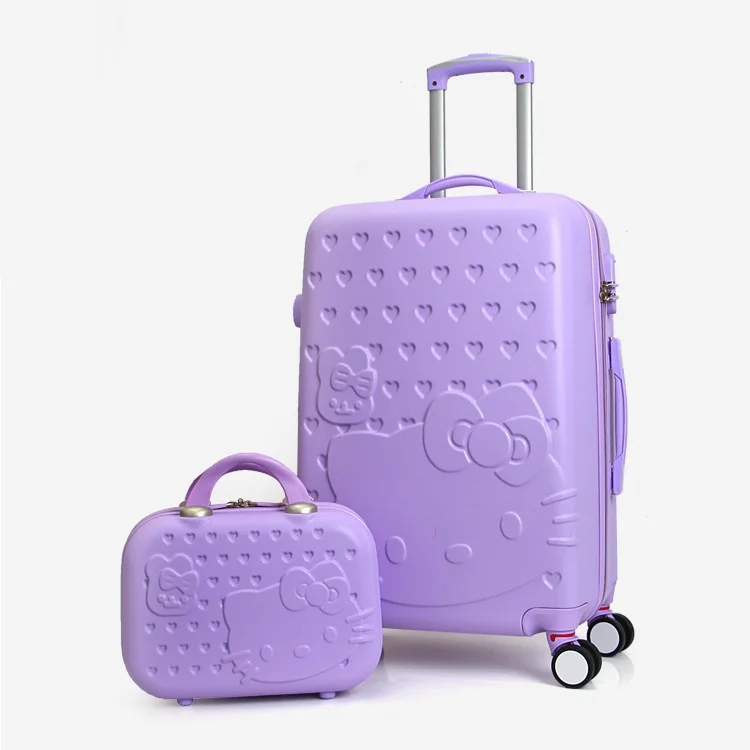 2 ШТ./КОМПЛ. Прекрасный 20 24 28 дюймов с 14 дюймов косметичка hello Kitty камера девушки Женщин и детей KT cat Путешествия случае - Цвет: 24 and 14 inch bag