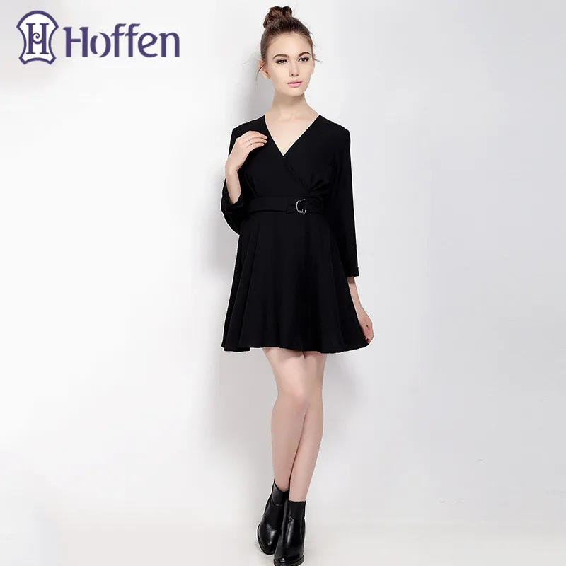 Женское платье с высокой талией V образным вырезом и длинным рукавом|mini dress|women