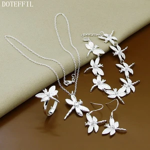 Набор женских ювелирных изделий DOTEFFIL, ожерелье, браслет, серьги, кольцо из стерлингового серебра 925 пробы с цирконием AAA, для свадьбы, помолвки Вечерние