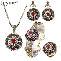 vintage rhinestone bridal necklace sets earrings for women jewelry set bohemian rings wedding turkish nigerian red jewellery