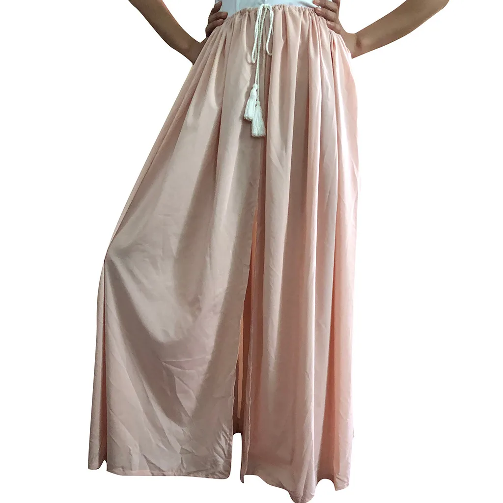 Женская длинная шифоновая юбка BOHO однотонная с высокой талией W425 лето осень