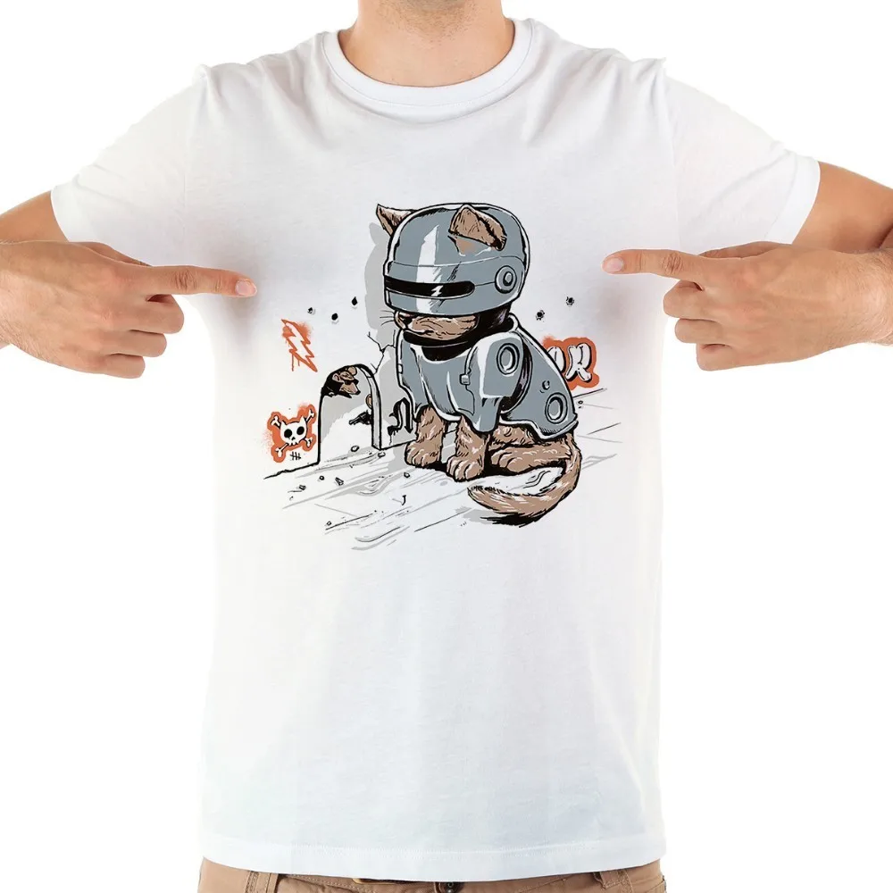 Брендовая забавная Мужская футболка JOLLYPEACH с котом RoboCat новая белая Повседневная