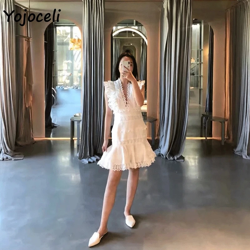 Yojoceli/2019 летние вечерние кружевные платья для женщин с v образным вырезом и