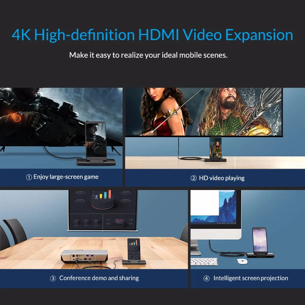 ORICO USB C концентратор типа для 3 0 Type HDMI совместимый RJ45 4K видео 1 с подставкой Huawei 10 P20
