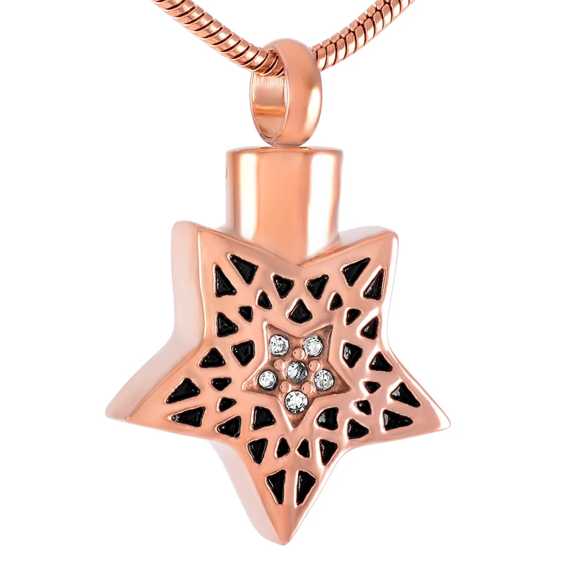 

IJD9210 Hollow Crystal Pentagram Stainless Steel Cremation Necklace Ashes Urn Keepsake Pendant for Women Jewelry