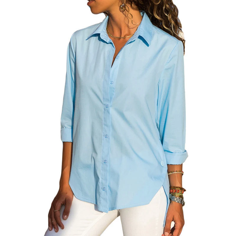 

Fashion Blouses Shirt Tops Long Sleeve Irregular Side Women's V Neck Blouse
