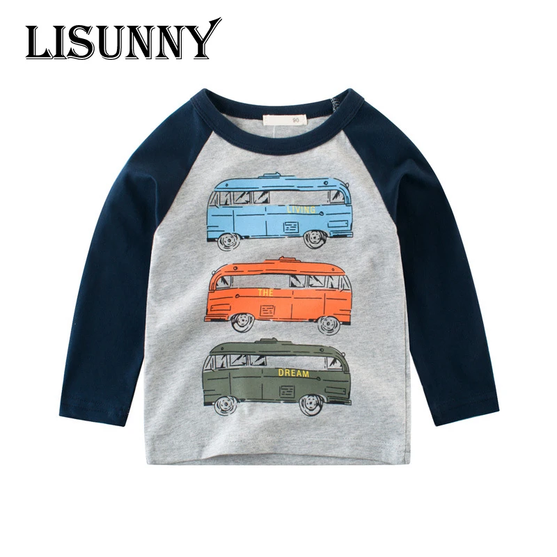 

Весна-Осень 2023, футболка для мальчиков, хлопковая детская спортивная футболка с мультяшным автомобилем, детская Базовая рубашка, Повседневные детские футболки с длинным рукавом