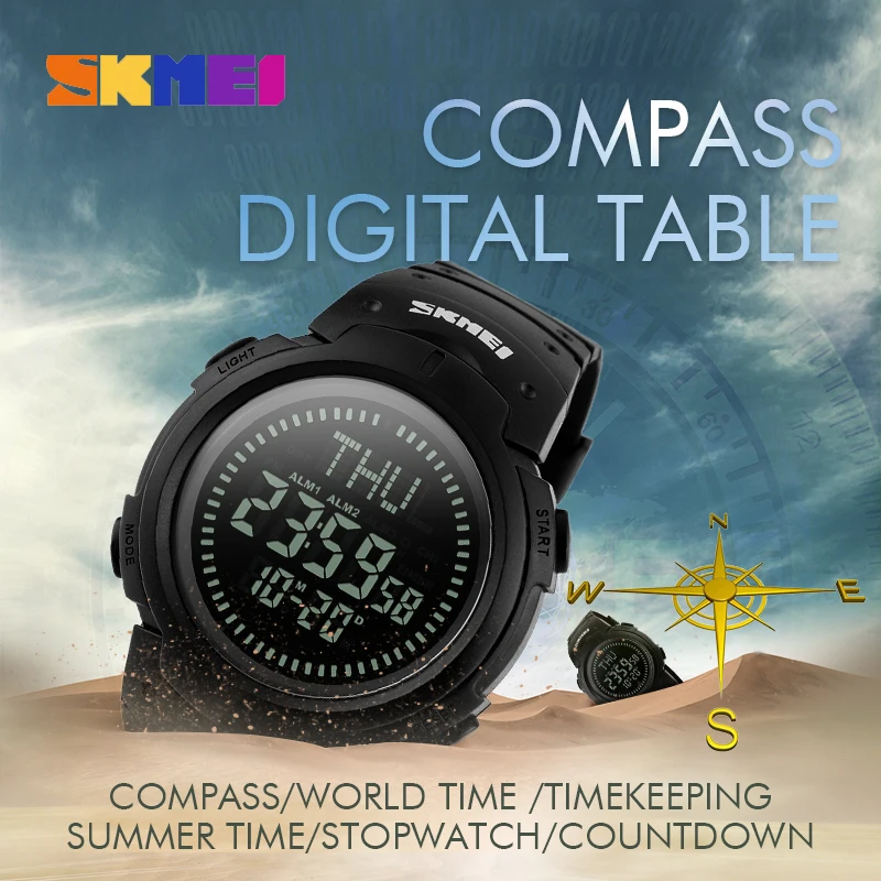 SKMEI Luxury Brand Fashion Casual Outdoor Sport Chronograph Compass Watch Men Waterproof LED Electronic Digital Wristwatches | Наручные