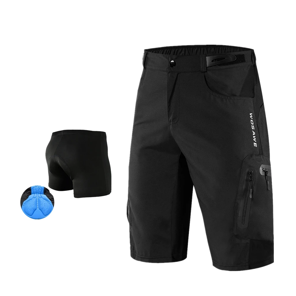 Shorts with Pad WOSAWE Мужские шорты для горного велосипеда с 3D гелевой подкладкой, велосипедный светильник, водонепроницаемые Шорты для велосипеда, свободные шорты для езды на горном велосипеде - Цвет: Shorts with Pad