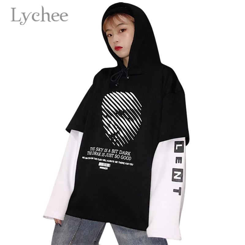 Женская флисовая толстовка Lychee в стиле Харадзюку свитшот с капюшоном и надписью