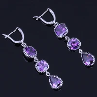 awesome water drop purple cubic zirconia silver plated drop dangle earrings v0841