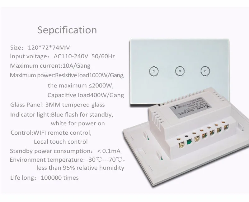 Eruiklink Smart Wi-Fi выключатель света, стеклянная панель 3 gang US сенсорный выключатель света 240 В~ 110 В, работа с Alexa и Google Home