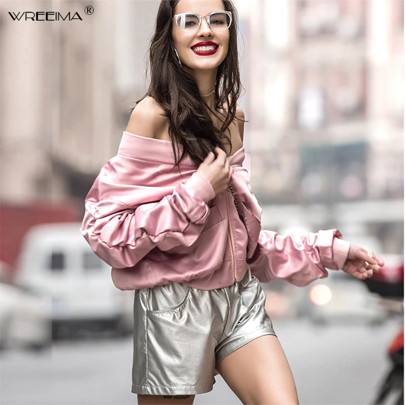 Женская розовая короткая куртка на молнии с длинными рукавами и v образным