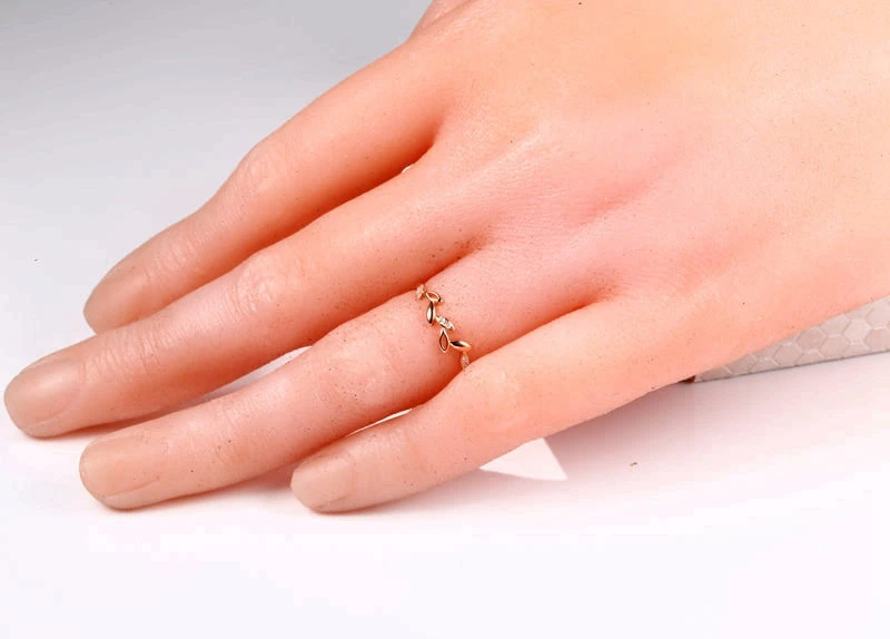 Leaf Solid 14k Rose Gold Natural Diamonds Engagement Ring Wedding Anniversary Band Fine Jewelry Women Trendy | Украшения и