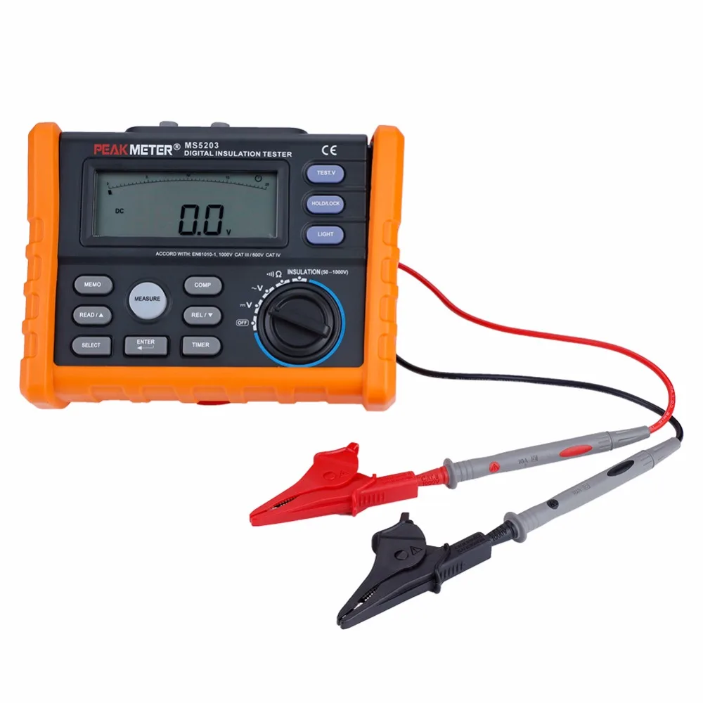PEAKMETER MS5203 Цифровой тестер изоляции аналоговый дисплей с подсветкой 50-1000 В