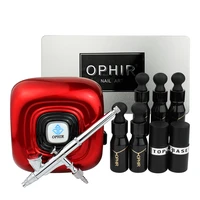 ophir nail art airbrush kit 5 colors nail gel polish metal stencil nail base coat top coat manicure tools _op na003r