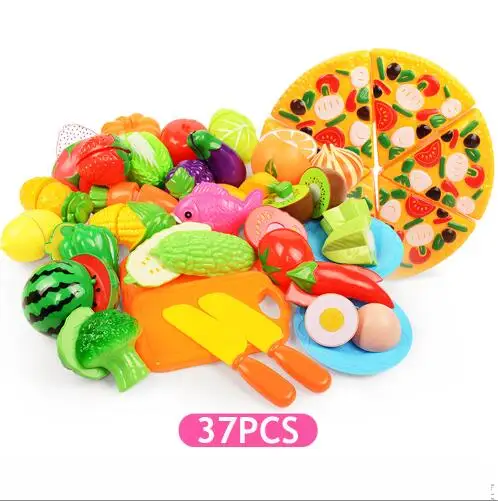 37pcs set Детские кухонные игрушки ролевые игры резка фрукты овощи пластик напиток еда дом игрушки корзина Набор для детей подарок - Цвет: 37pcs set