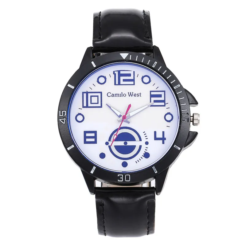 Модные кварцевые женские часы повседневные наручные с кожаным ремешком белыми и синими шкалами