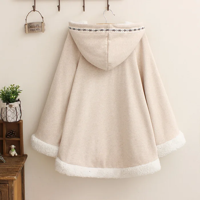 Милая женская накидка в стиле Харадзюку зимняя толстовка с капюшоном и принтом