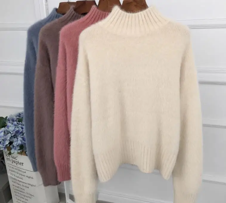 Turtleneck Warm Mohair Pullover Sweater Women 2021 Autumn Winter clothes women Loose Jumper Robe Pull Femme Hiver Sweaters | Женская