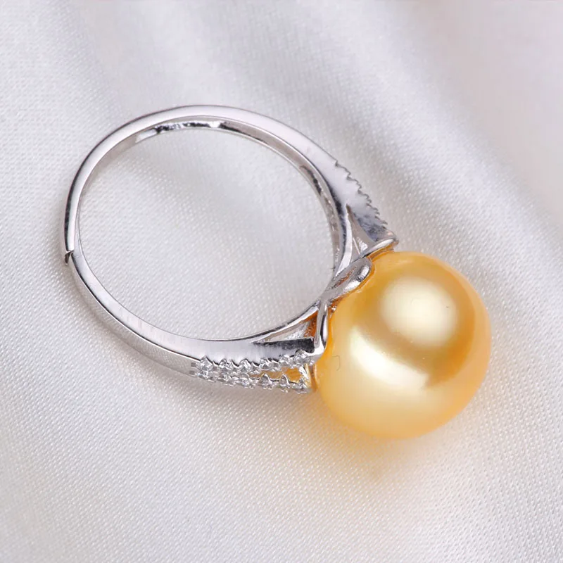 Женское кольцо в подарок с надписью 925 пробы [яркий жемчуг] Золотое жемчужное 12 мм