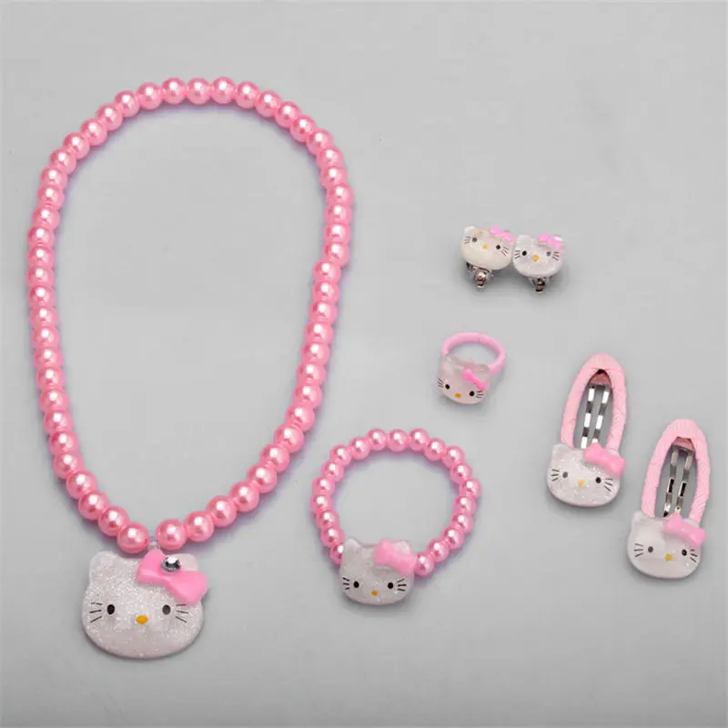 Детский набор аксессуаров для волос hello kitty, ювелирные изделия, 1 комплект = 7 шт., ювелирные аксессуары, ожерелье, браслет, шпилька, высокое качество, JQ01