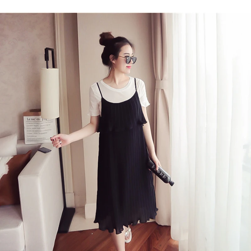 Новинка 2018 летний женский комплект водолазка футболка платье на бретельках