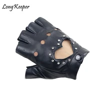 long keeper fashion half finger driving women gloves pu leather fingerless gloves half finger gloves for women black pink blue