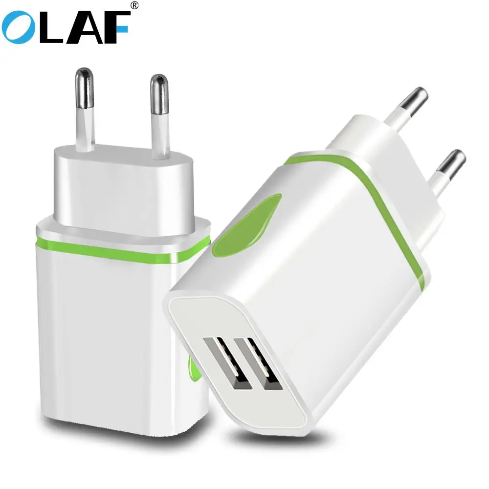 Olaf Dual USB Charger 5V2A LED EU Adapter wall charger charging for Apple iPhone Samsung Xiaomi Huawei charger micro usb cable