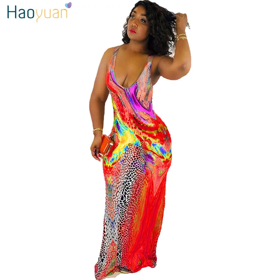 HAOYUAN размера плюс длинное платье макси с леопардовым принтом женское Модное Элегантное летнее платье бодикон Сарафан Платья для вечеринок в ночном клубе