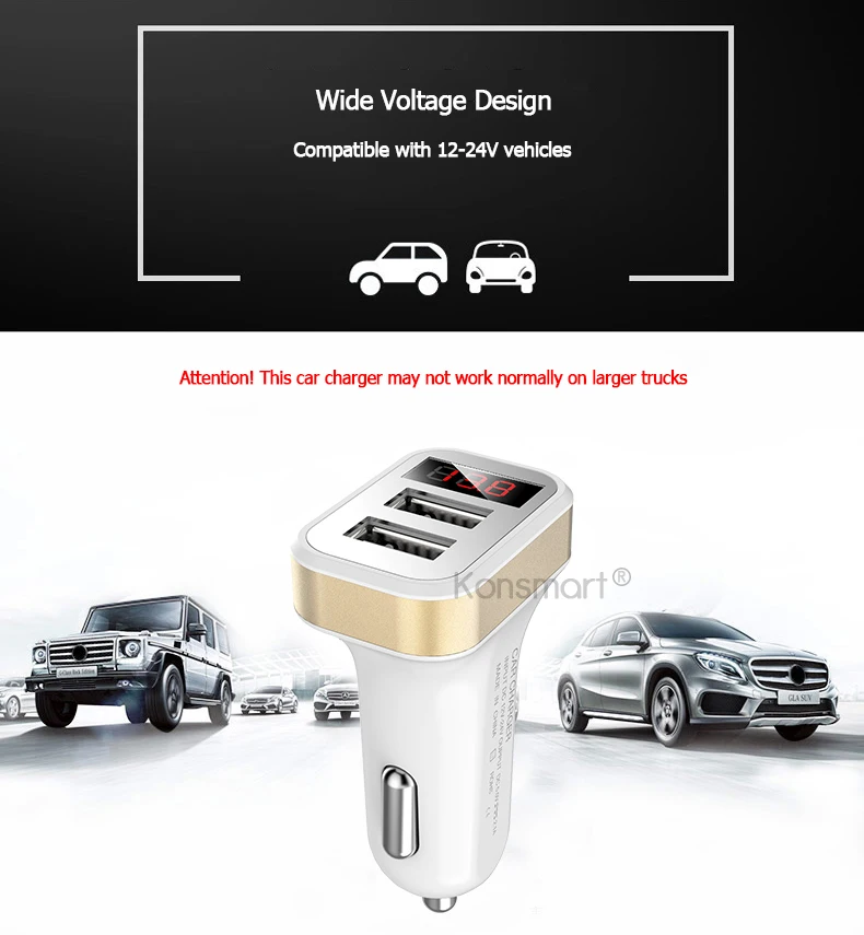 KONSMART 2.1A зарядка двойной зарядное устройство USB адаптер с светодиодный дисплей для iPhone 7 6s 5s samsung huawei Xiaomi zte мобильных телефонов
